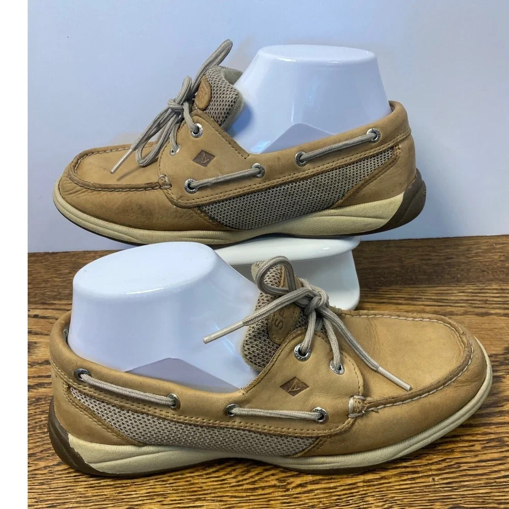 Sperry Top-Sider Womens 7M Tan Leather Mesh Boat Shoes Loafers 9774829